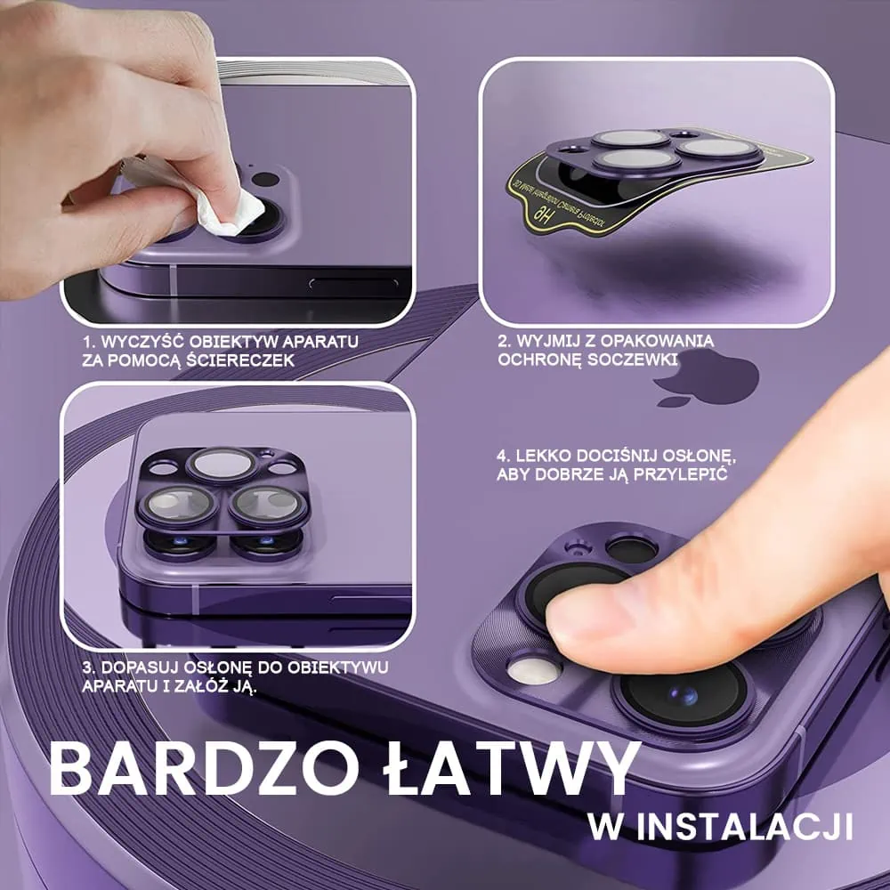 iPhone 14 Pro Max metalowa osłona na cały aparat, wbudowane szkła 9H, purpurowa, fioletowa