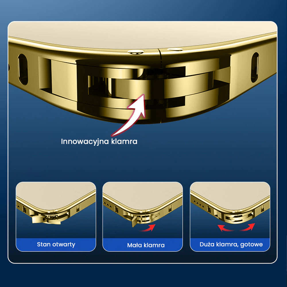 Etui do iPhone 14 Pro Max Magsafe Metalic Gold Frame Oryginal matowe, ochrona aparatu, złota ramka