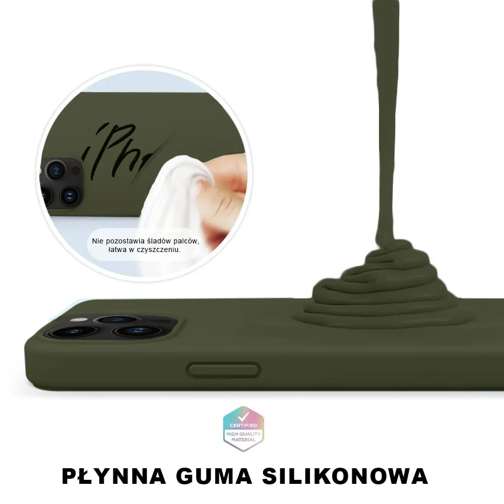 Etui do iPhone 14 Pro Max silikonowe z mikrofibrą soft touch, khaki