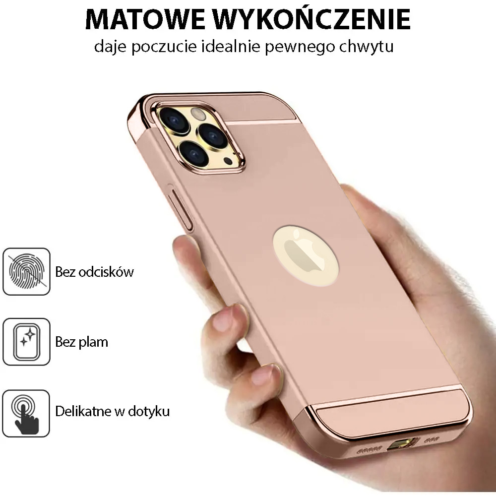 Etui do iPhone 12 Pro eleganckie cienkie ze zdobieniami i widocznym logo, różowe złoto (OUTLET)