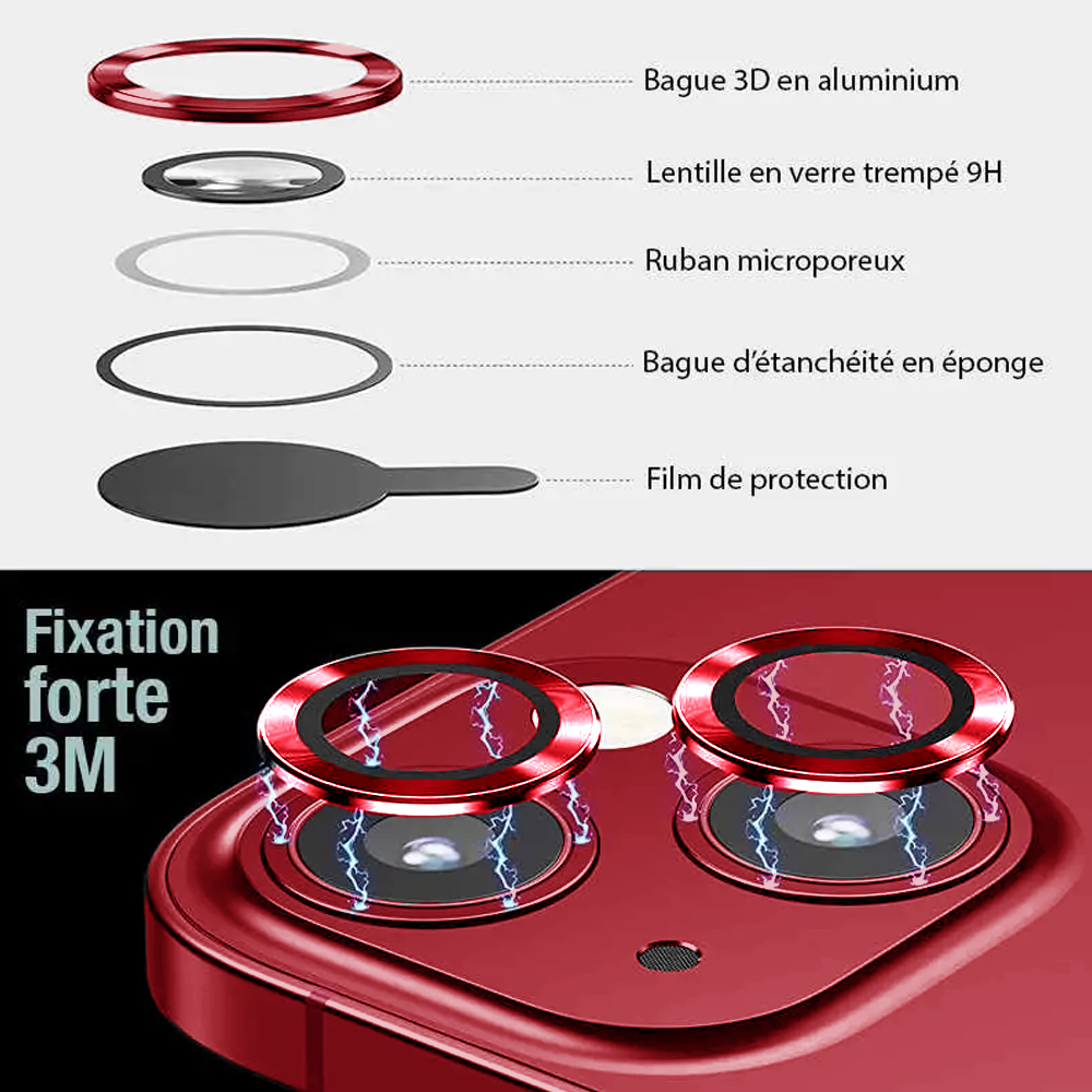 Metalowa osłona obiektywów szkło na aparat iPhone 13, czerwone