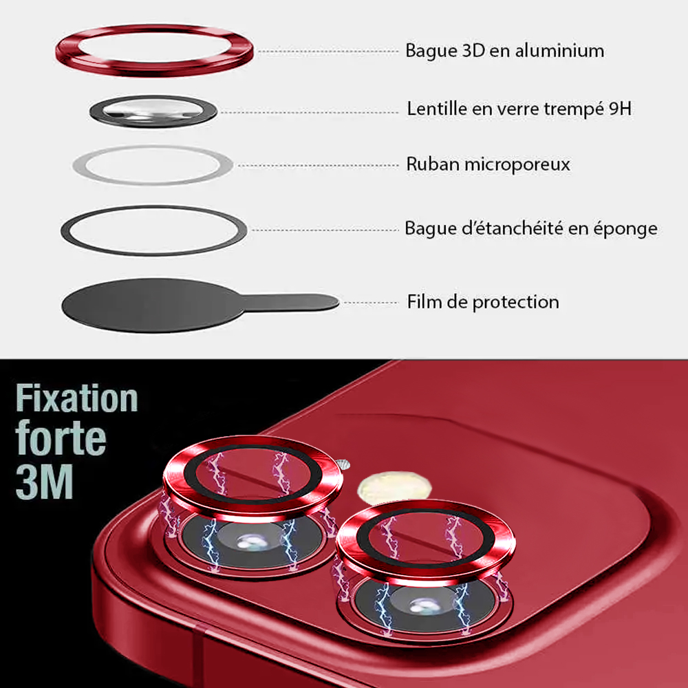 Metalowa osłona obiektywów szkło na aparat iPhone 12,czerwona