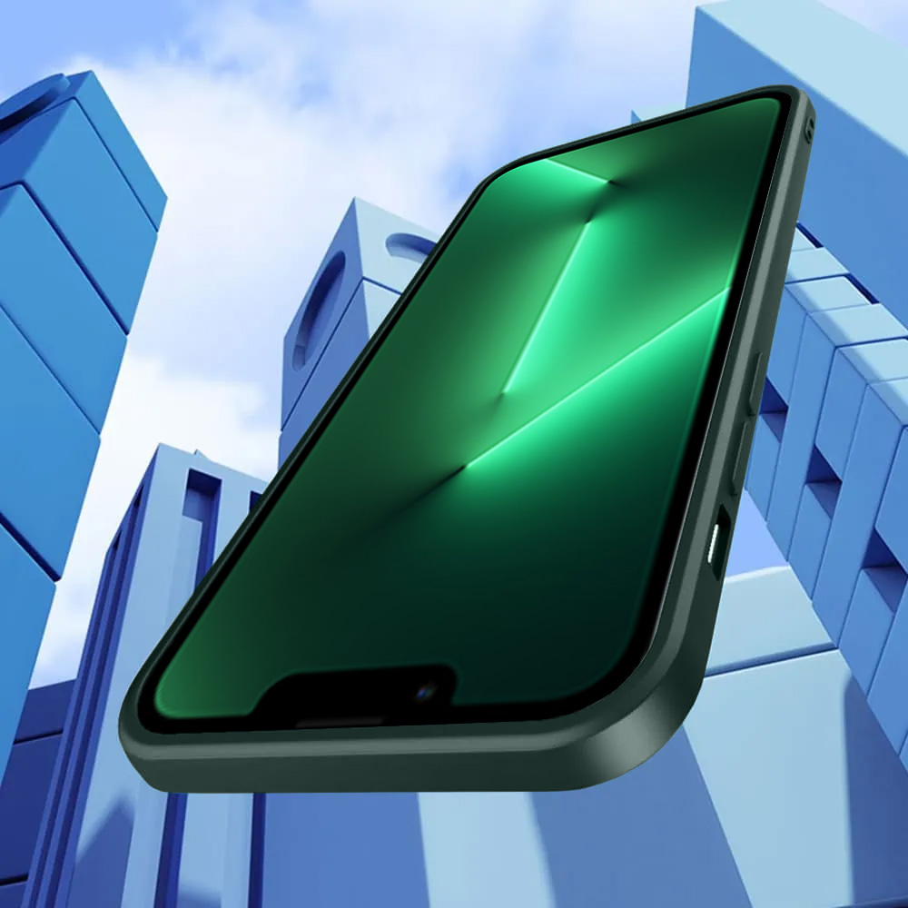 Etui do iPhone 13 Pro silikonowe z mikrofibrą Premium Soft Touch MagSafe ochrona aparatu, ciemno zielone