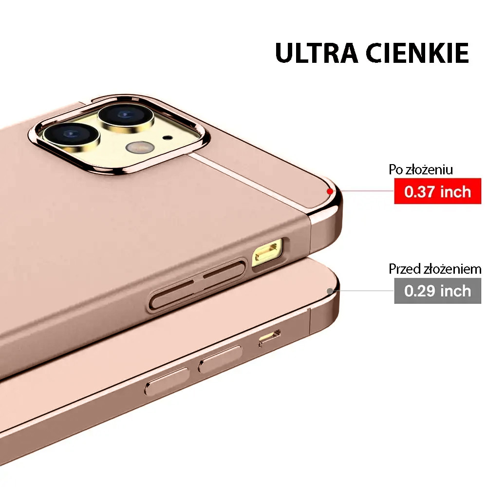 Etui do iPhone 12 eleganckie cienkie ze zdobieniami i widocznym logo, różowe złoto