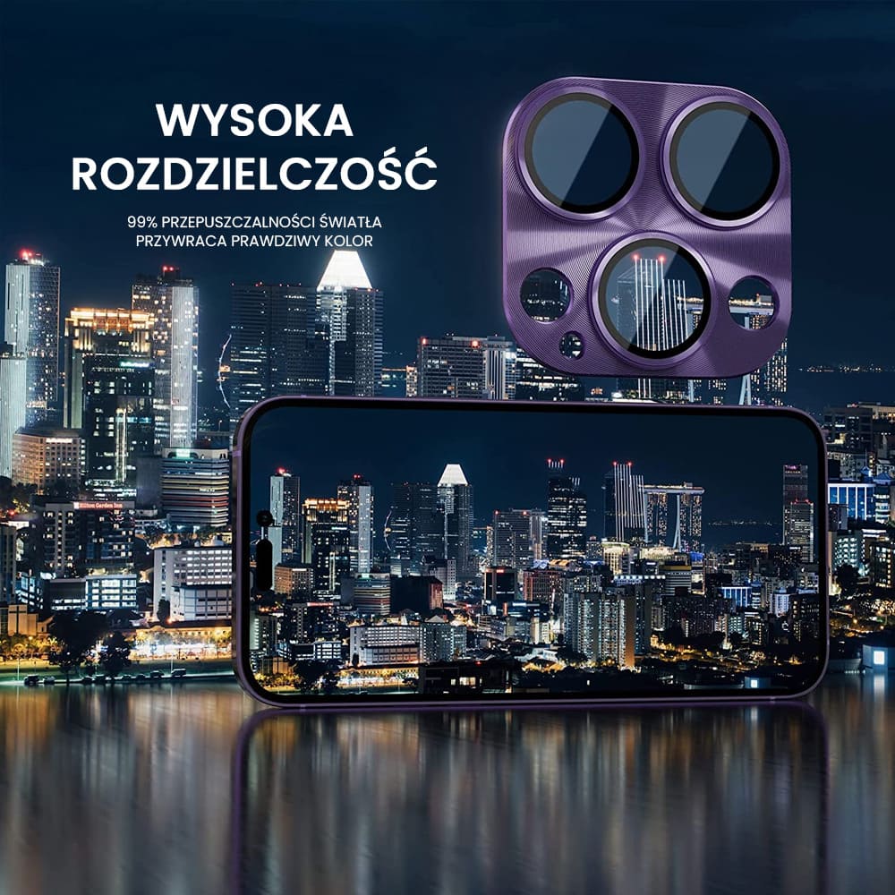 iPhone 14 Pro Max metalowa osłona na cały aparat, wbudowane szkła 9H, purpurowa, fioletowa