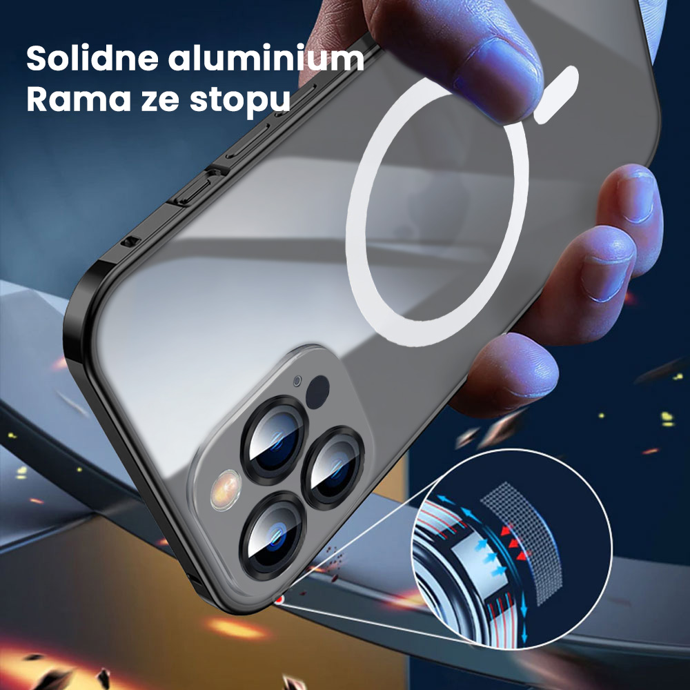 Etui do iPhone 14 Pro Max Metalic Black Frame Oryginal matowe, hybrydowa ochrona kamery, czarna ramka