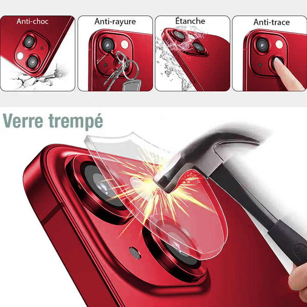 Metalowa osłona obiektywów szkło na aparat iPhone 13, czerwone