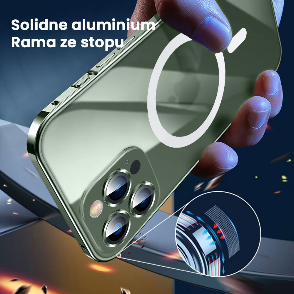 Etui do iPhone 13 Pro Max MagSafe Metalic Green Frame Oryginal matowe, ochrona aparatu, zielona ramka