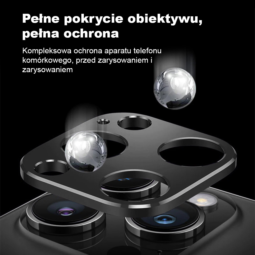 iPhone 14 Pro Max gładka metalowa osłona na cały aparat, czarna