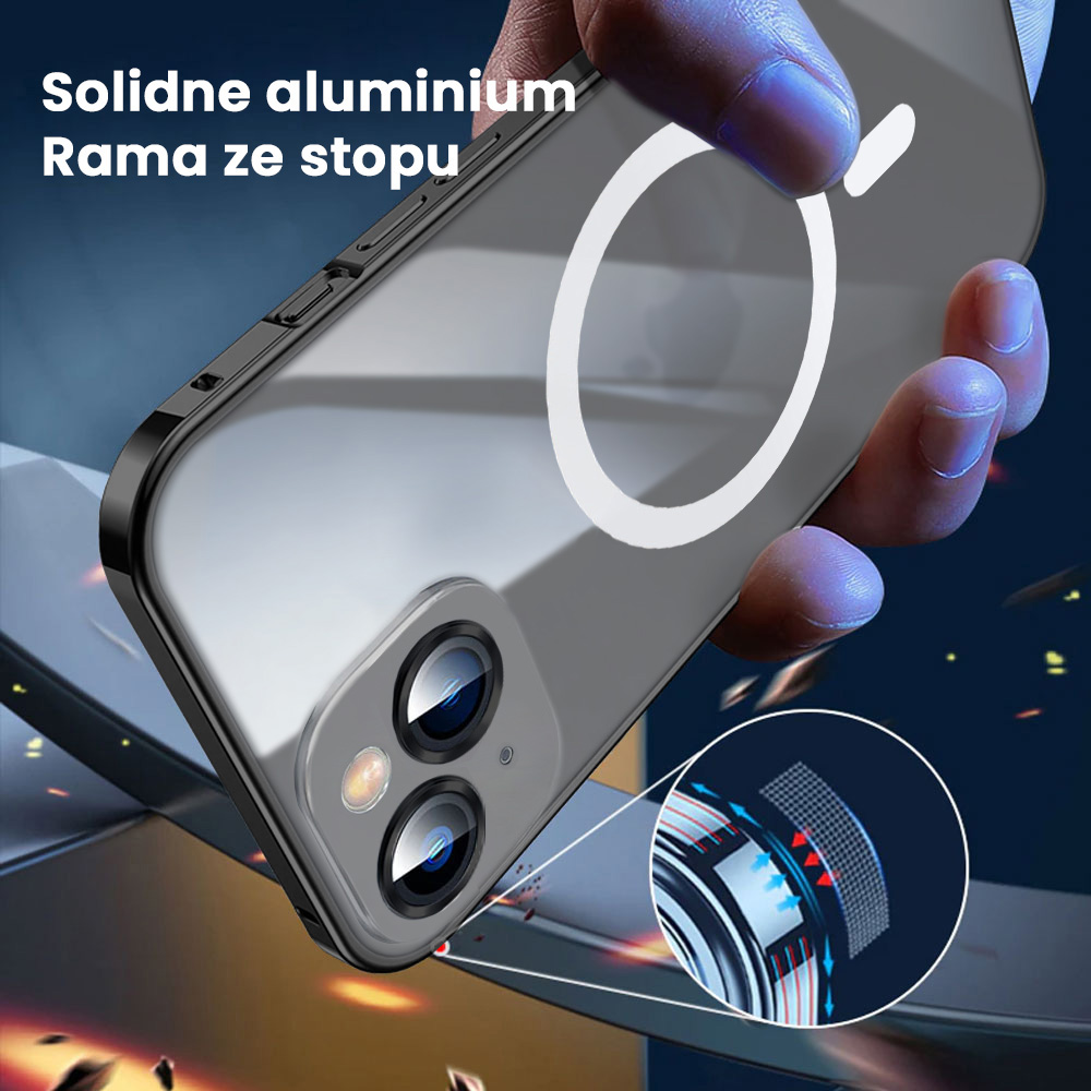 Etui do iPhone 14 Metalic Black Frame Oryginal matowe, hybrydowa ochrona kamery, czarne