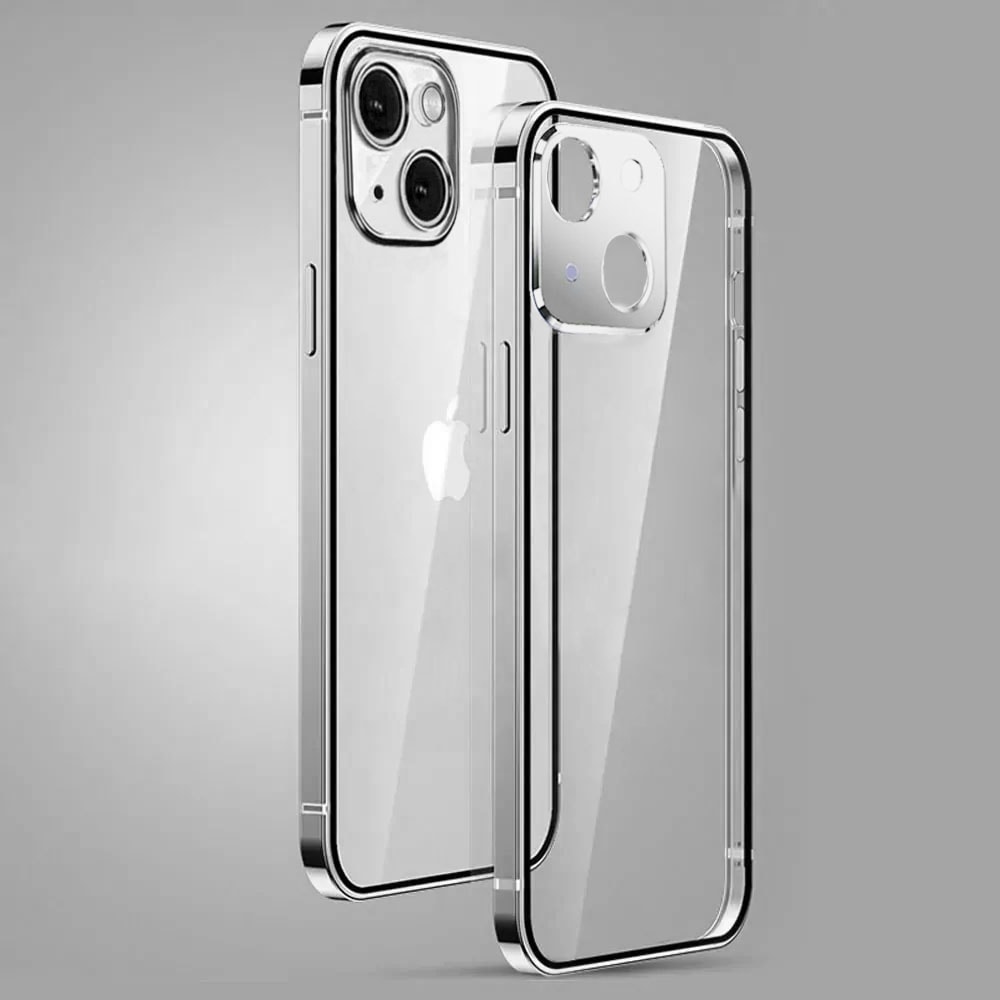 Etui do iPhone 14 Ibizu Elite Skin, krystalicznie czyste z metalową ramką, srebrne