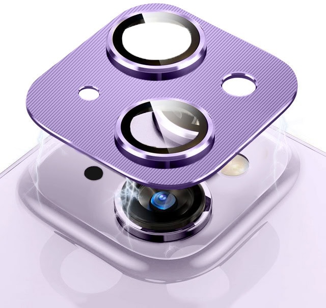 iPhone 14 metalowa osłona na cały aparat, wbudowane szkła 9H, fioletowa