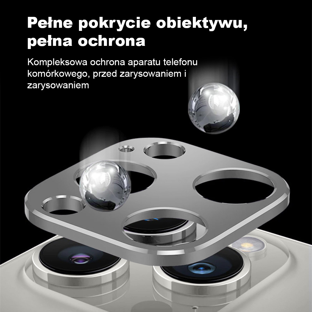 iPhone 14 Pro gładka metalowa osłona na cały aparat, srebrna