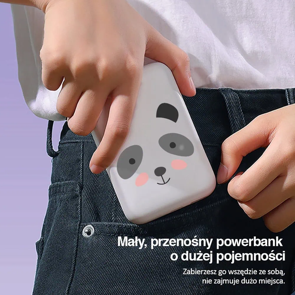 Power bank Magsafe 5000mAh ładowanie bezprzewodowe iPhone 16/15/14/13/12, panda, biały