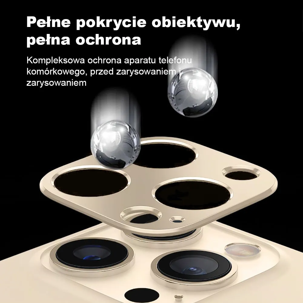 iPhone 14 Pro Max metalowa osłona na cały aparat, złota