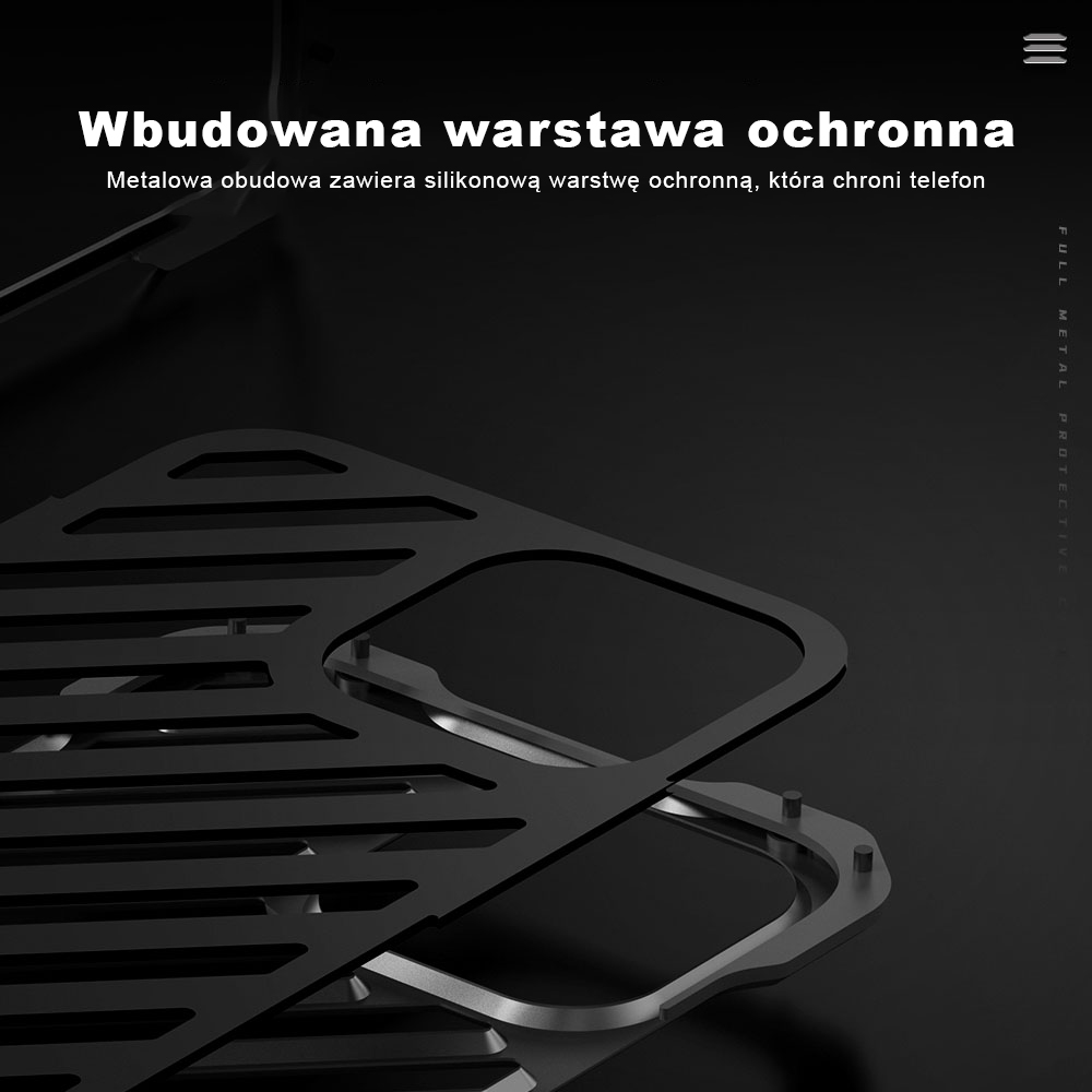 Etui do iPhone 14 Pro pancerne, metalowe, skręcane, srebrne