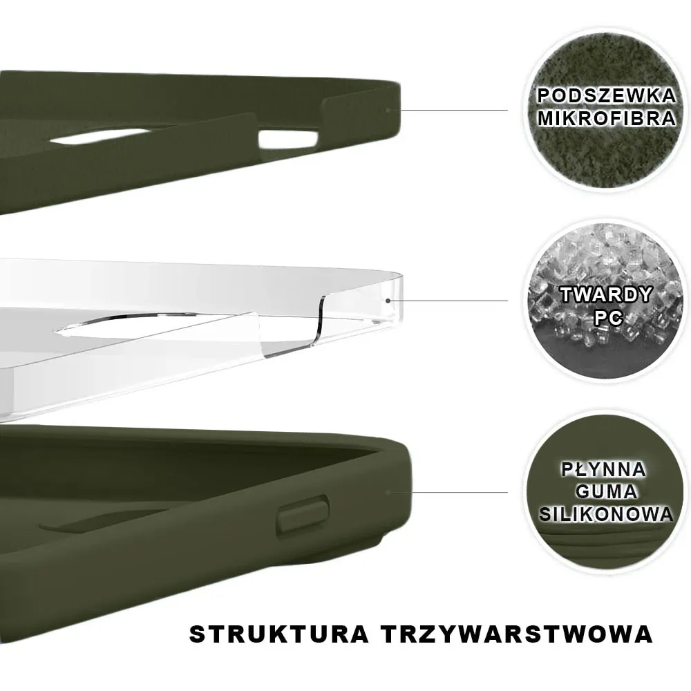 Etui do iPhone 14 Pro Max silikonowe z mikrofibrą soft touch, khaki