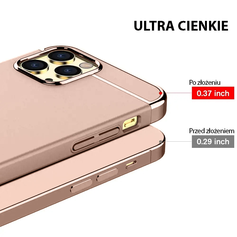 Etui do iPhone 12 Pro eleganckie cienkie ze zdobieniami i widocznym logo, różowe złoto