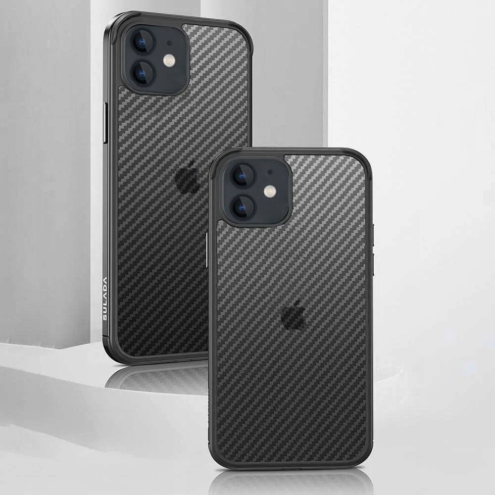 Etui do iPhone 12 Mini Sulada Luxury Carbon Protect bumper, półprzeźroczyste, czarne