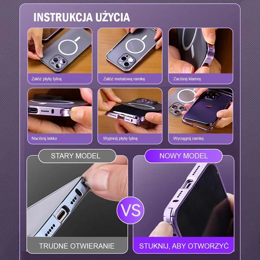 Etui do iPhone 14 Pro Magsafe Metalic Frame Oryginal, ochrona aparatu, purpurowa ramka