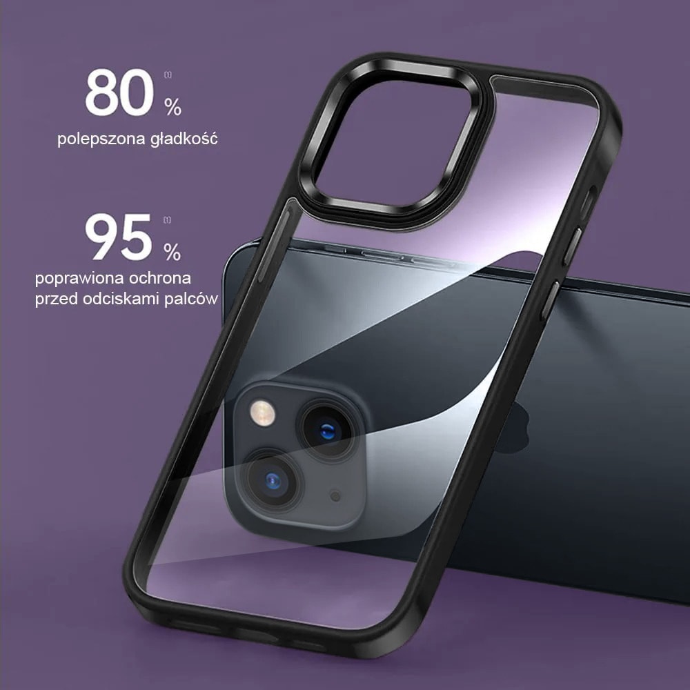Etui do iPhone 13 przeźroczyste, krystaliczny tył, czarna ramka
