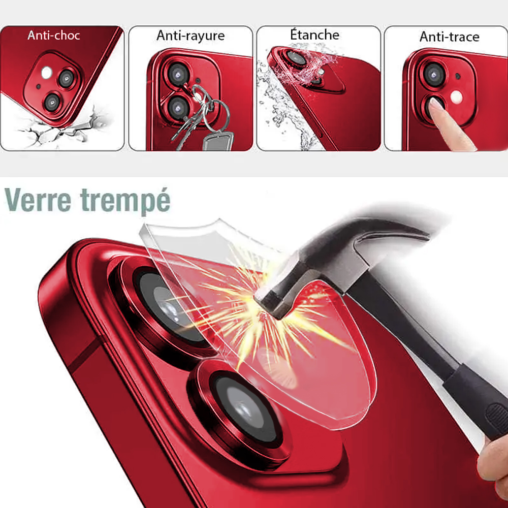 Metalowa osłona obiektywów szkło na aparat iPhone 12,czerwona