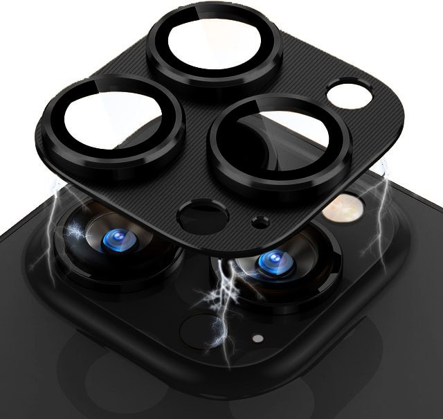 iPhone 14 Pro metalowa osłona na cały aparat, wbudowane szkła 9H, czarna