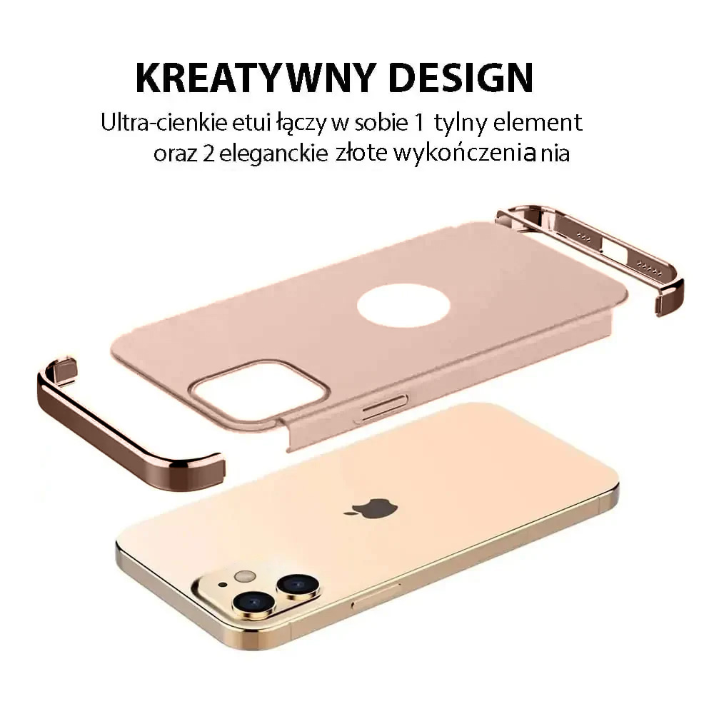 Etui do iPhone 12 eleganckie cienkie ze zdobieniami i widocznym logo, różowe złoto