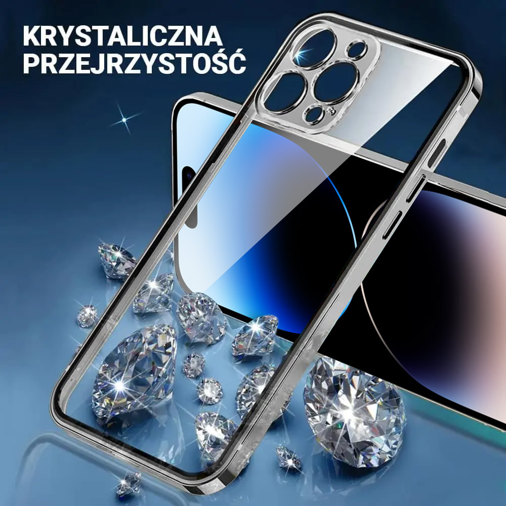 Etui do iPhone 14 Pro Ibizu Elite Skin, krystalicznie czyste z metalową ramką, srebrne (OUTLET)