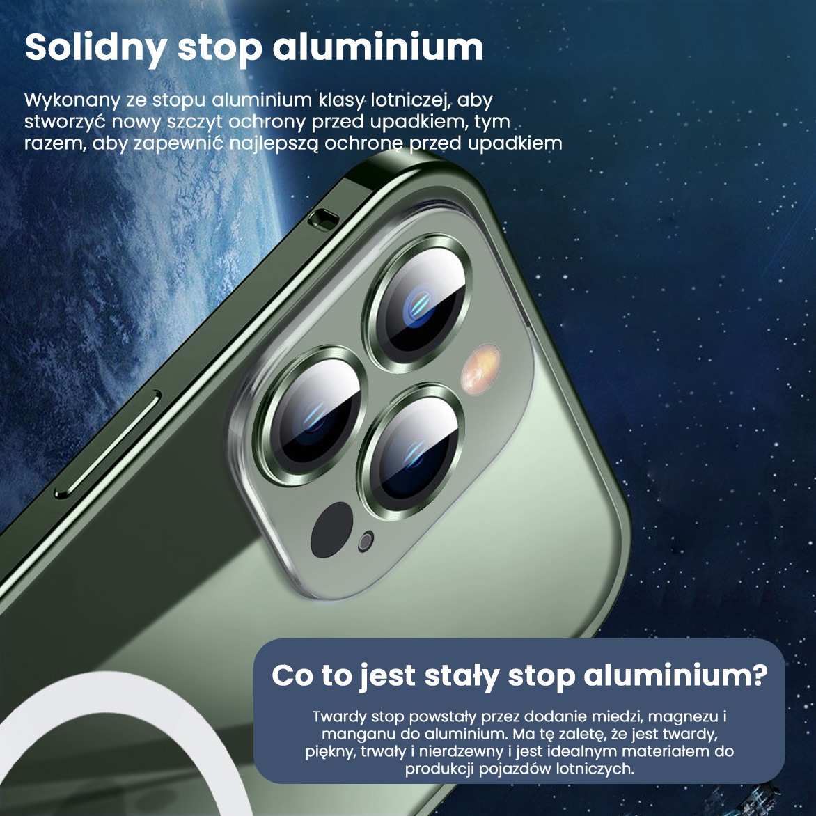 Etui do iPhone 13 Pro Max MagSafe Metalic Green Frame Oryginal matowe, ochrona aparatu, zielona ramka