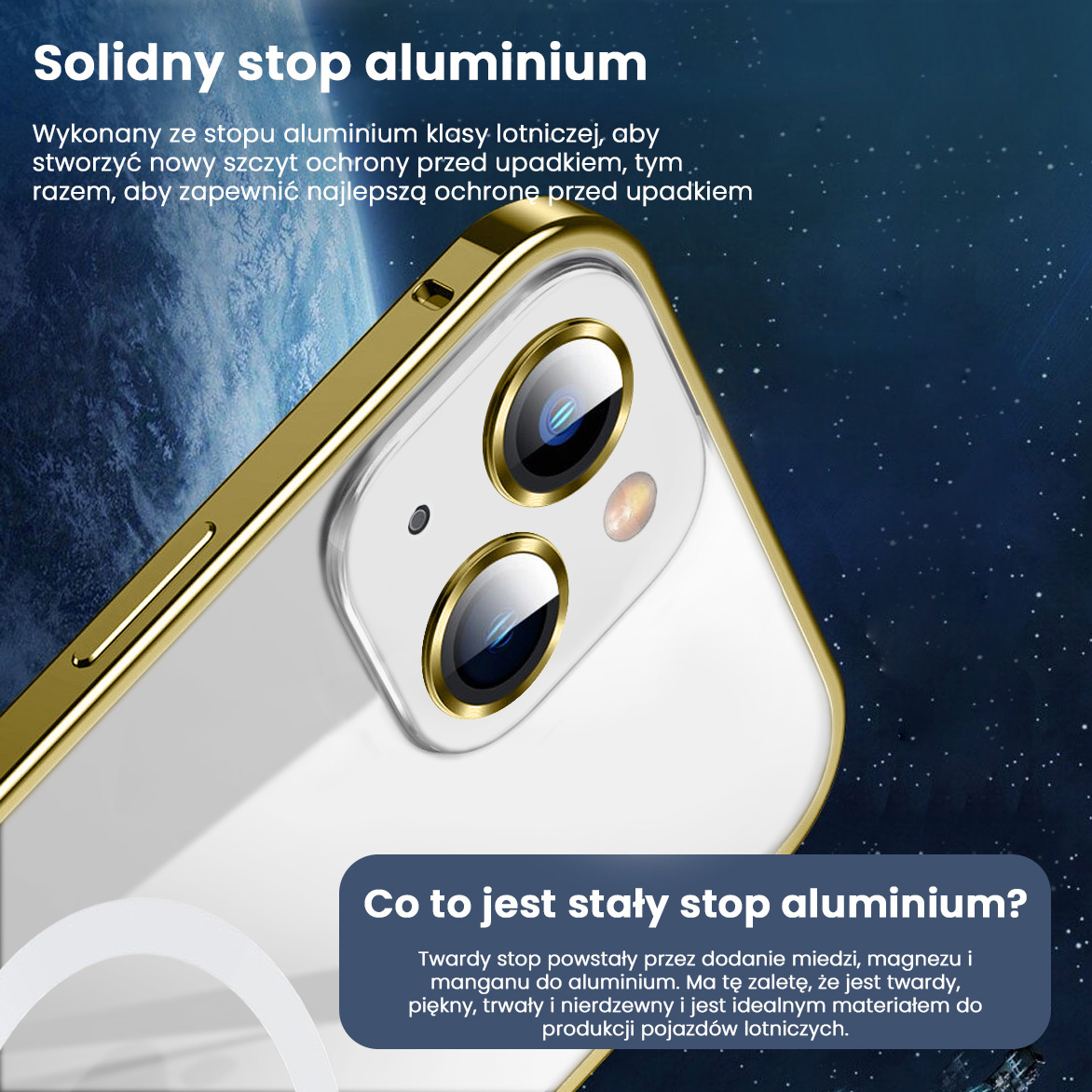 Etui do iPhone 14 MagSafe Metalic Gold Frame Oryginal matowe, ochrona aparatu, złota ramka