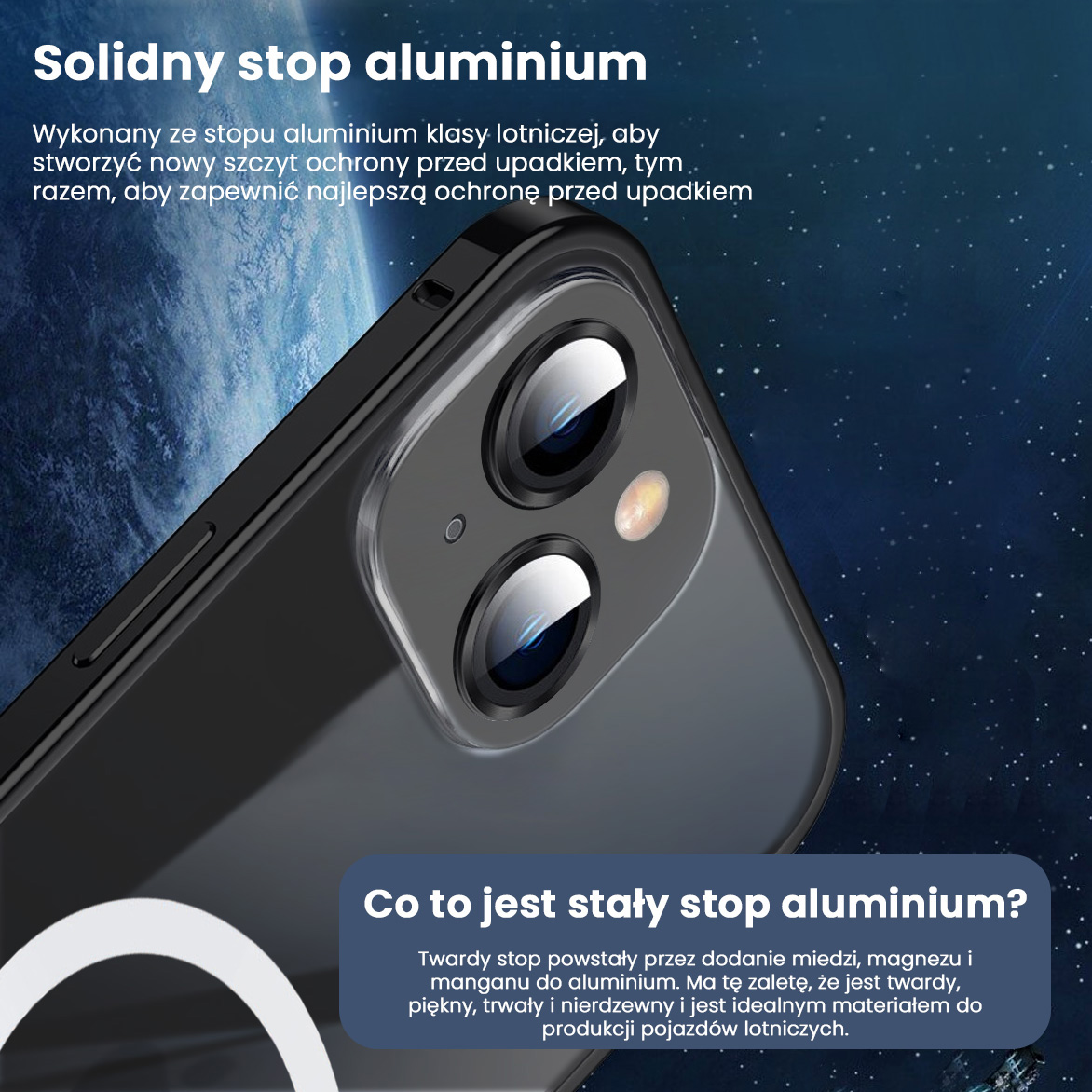 Etui do iPhone 14 Metalic Black Frame Oryginal matowe, hybrydowa ochrona kamery, czarne