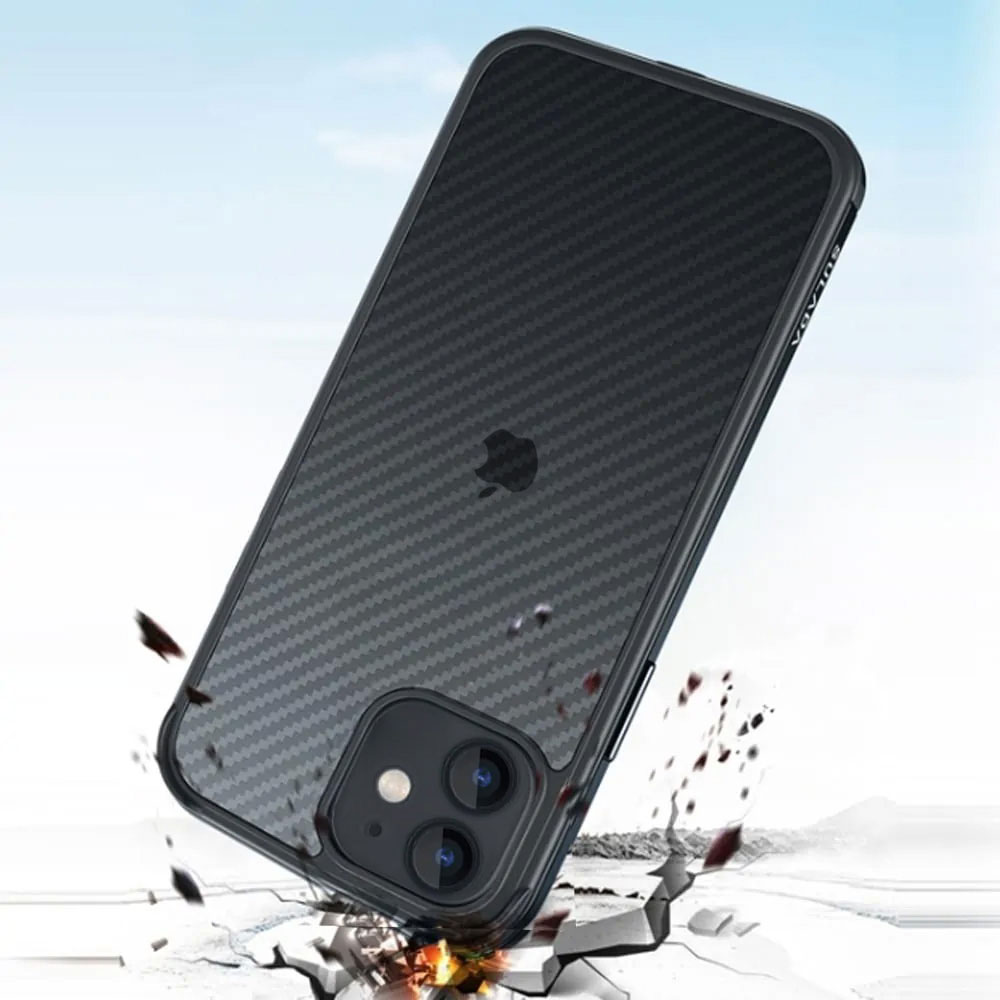 Etui do iPhone 12 Mini Sulada Luxury Carbon Protect bumper, półprzeźroczyste, czarne