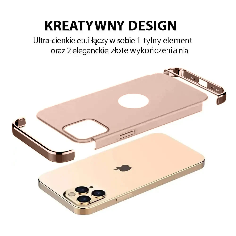 Etui do iPhone 12 Pro eleganckie cienkie ze zdobieniami i widocznym logo, różowe złoto