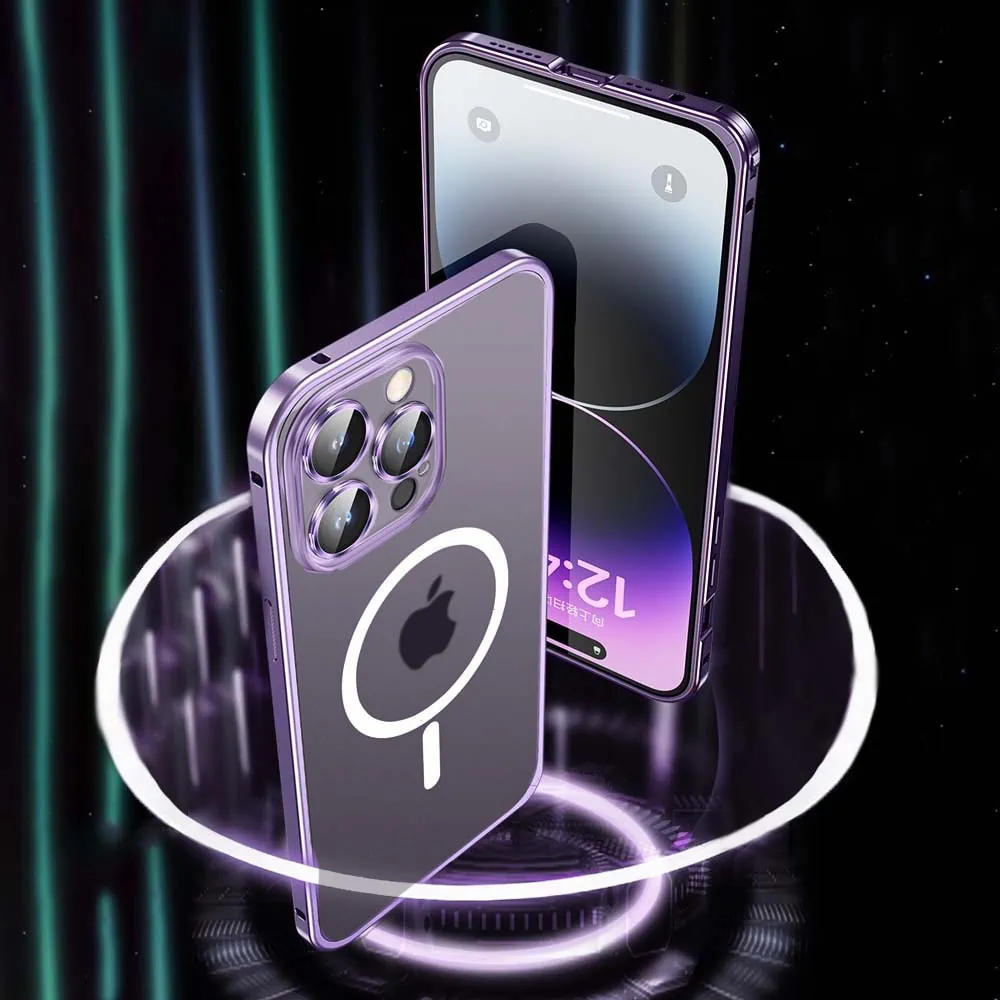 Etui do iPhone 14 Pro Magsafe Metalic Frame Oryginal, ochrona aparatu, purpurowa ramka