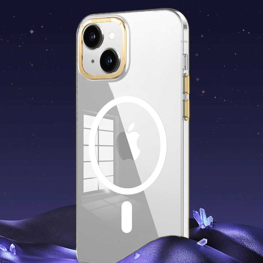 Etui do iPhone 14 Cam Ring MagSafe, twardy tył, przeźroczyste