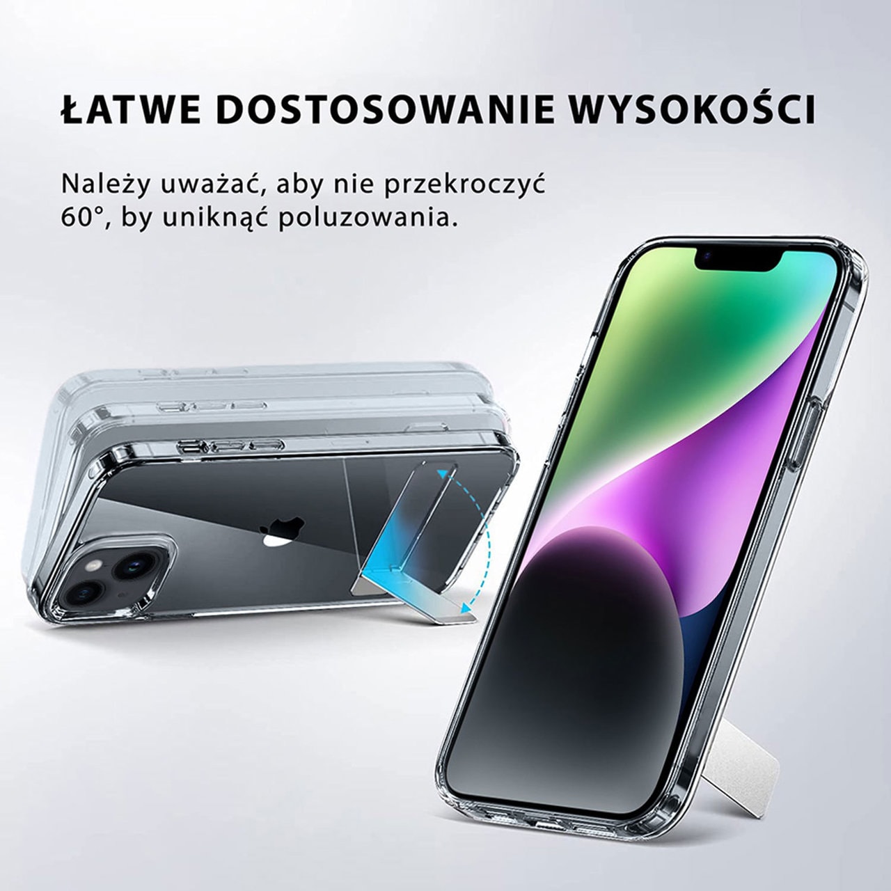 Etui do iPhone 14 Clear Stand, metalowa podstawka, przeźroczyste
