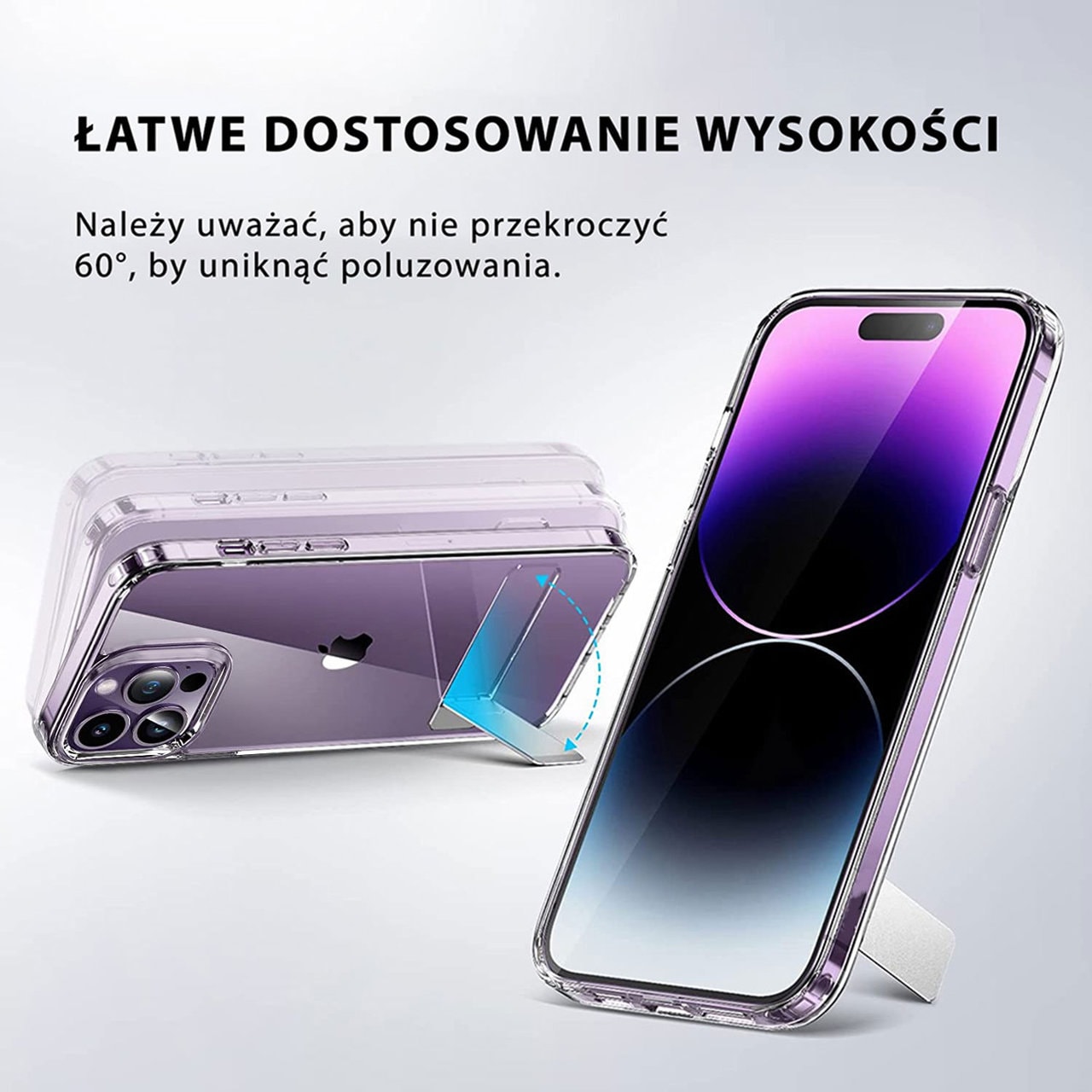 Etui do iPhone 14 Pro Max Clear Stand, metalowa podstawka, przeźroczyste