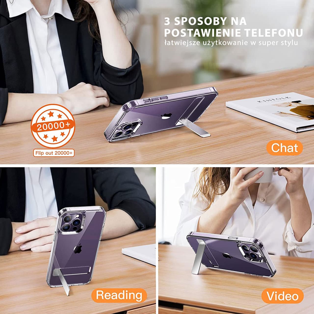 Etui do iPhone 14 Pro Max Clear Stand, metalowa podstawka, przeźroczyste