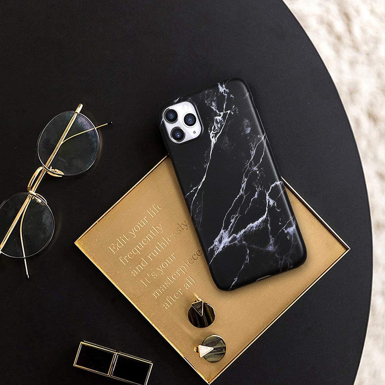 Etui do iPhone 11 Pro Max elegancki marmurek, czarne