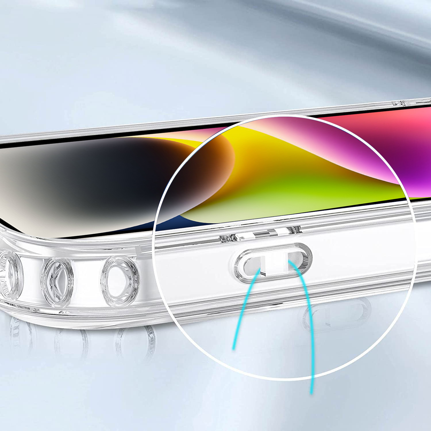 Etui do iPhone 14 Plus pancerne, wzmocnione boki, szklany tył, transparentne