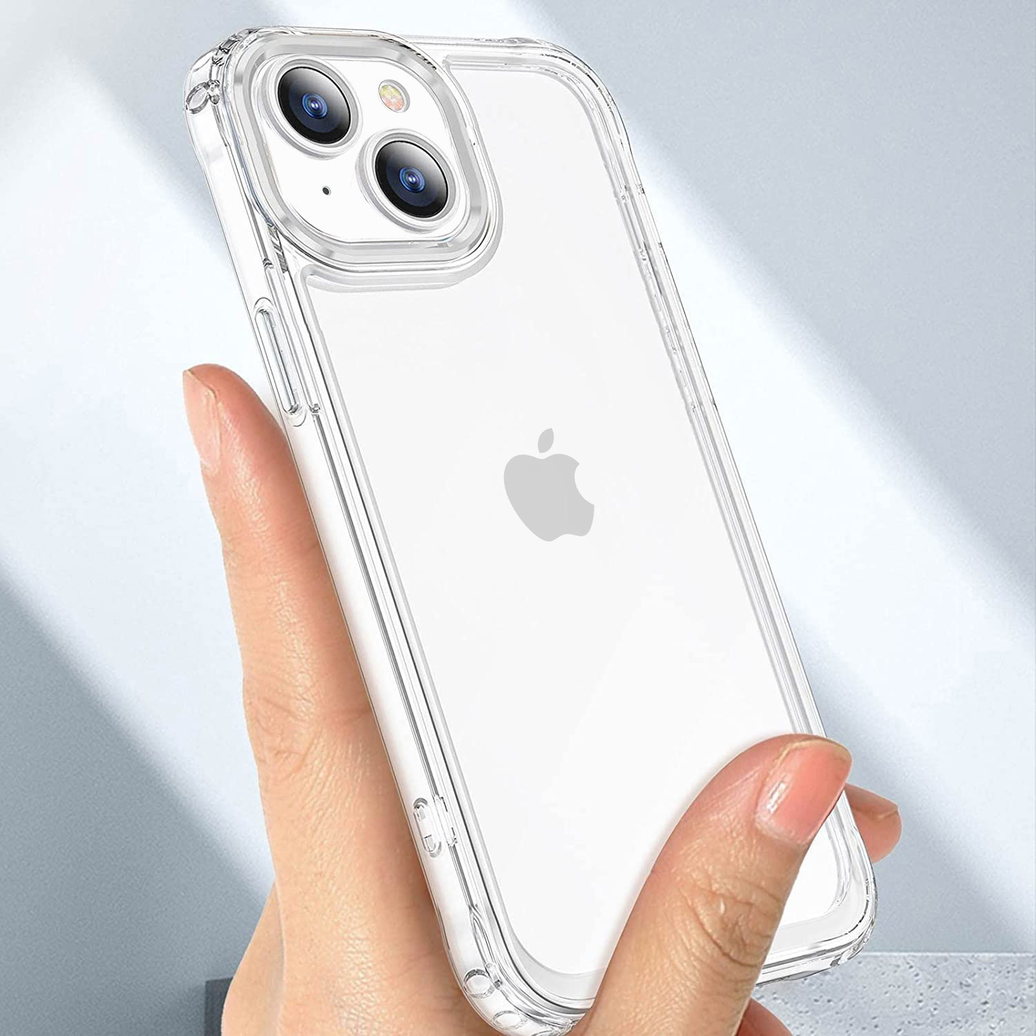 Etui do iPhone 14 Plus pancerne, wzmocnione boki, szklany tył, transparentne