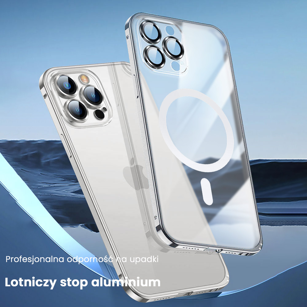 Etui do iPhone 14 Pro Max Magsafe Metalic Silver Frame Oryginal matowe, ochrona aparatu, srebrna ramka