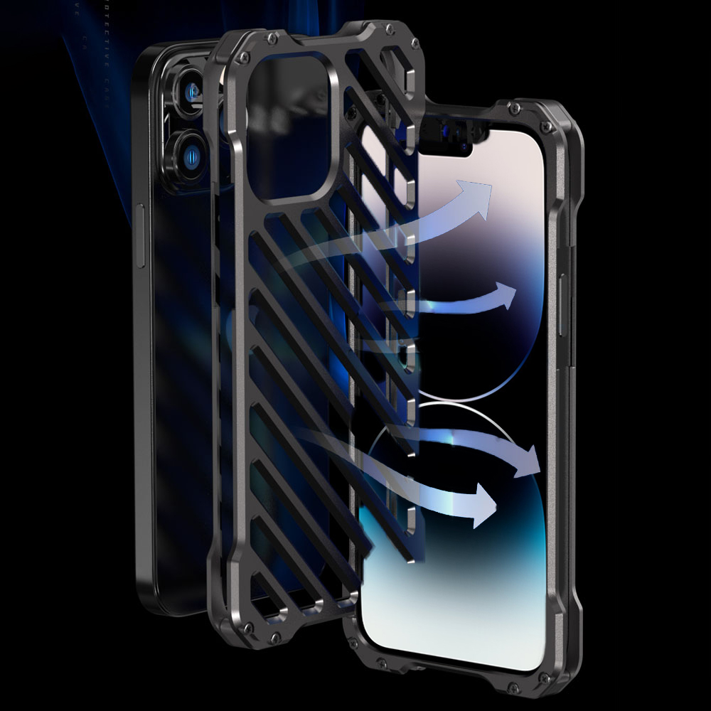 Etui do iPhone 14 Pro pancerne, metalowe, skręcane, srebrne