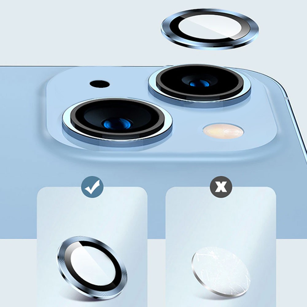 Metalowa osłona obiektywów szkło na aparat iPhone 14 Plus, niebieskie