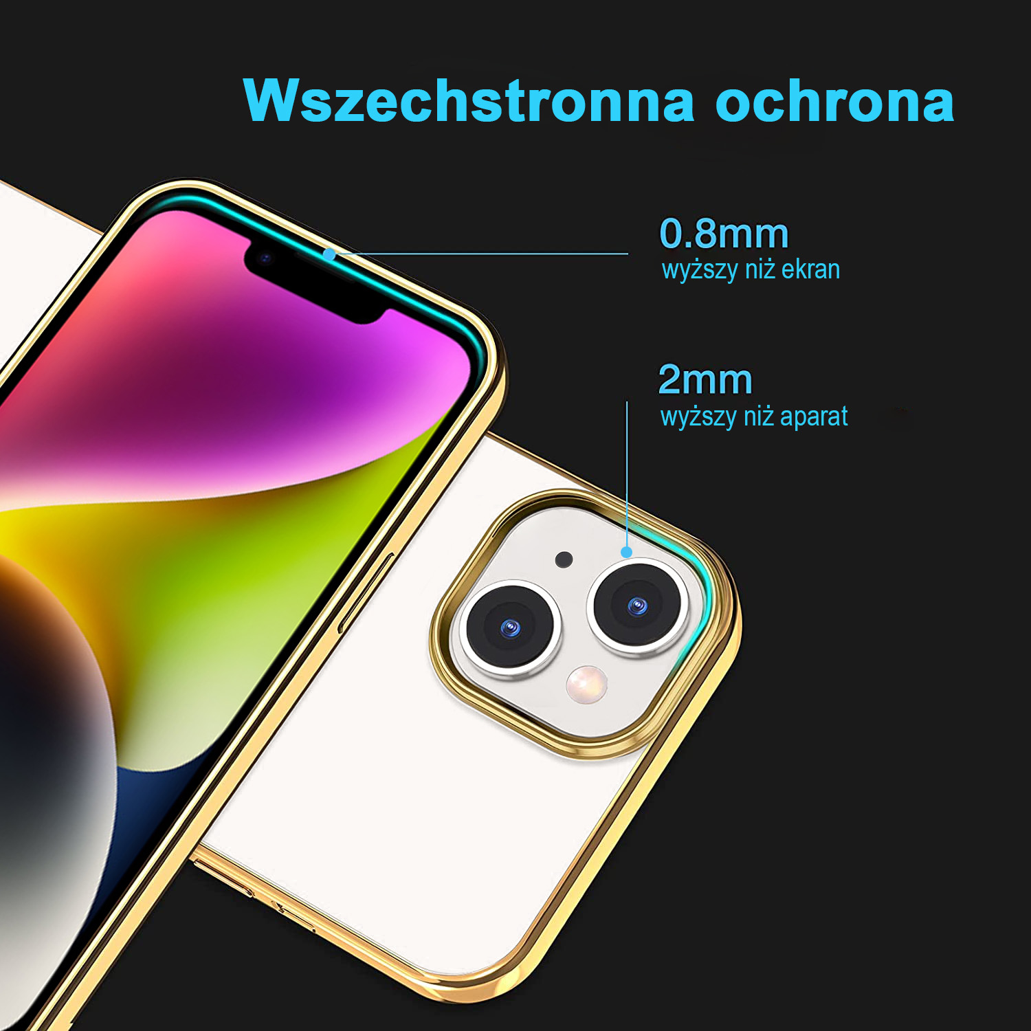 Etui do iPhone 14 JETech Simple Metallic gold przeźroczyste z ramką w kolorze złota (OUTLET)