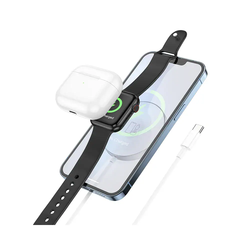 Ładowarka bezprzewodowa magsafe 2w1 do iphone 14/13/12 (mini/plus/pro/pro max) + apple watch 1 7, se, biała