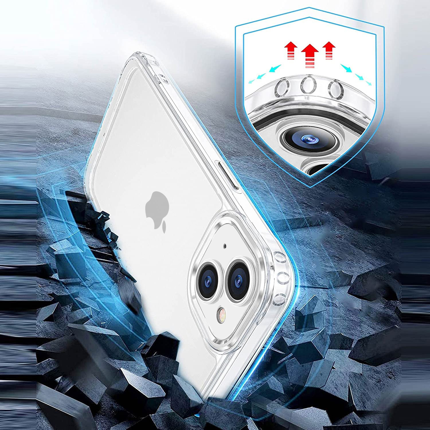 Etui do iPhone 14 Plus pancerne, wzmocnione boki, szklany tył, transparentne