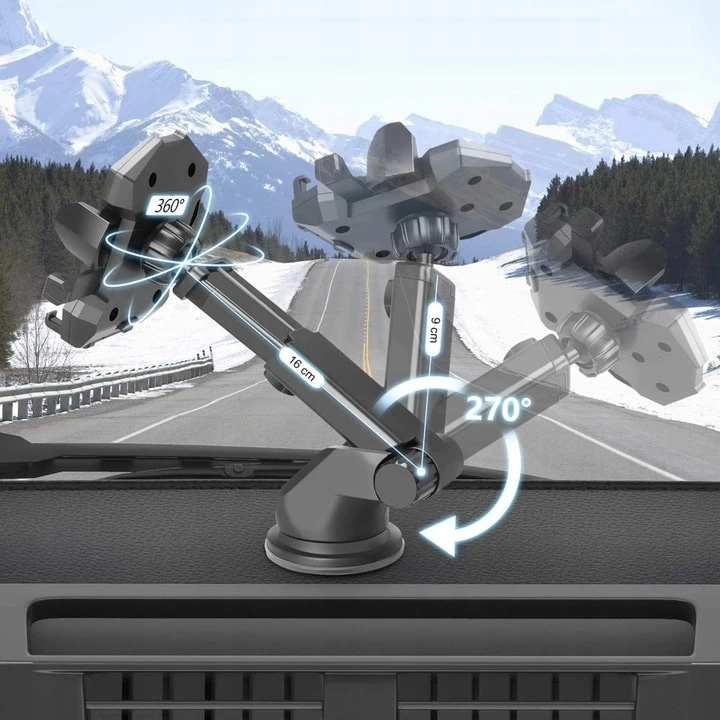 Uchwyt samochodowy z ramionami na szybę i deskę rozdzielczą, czarny