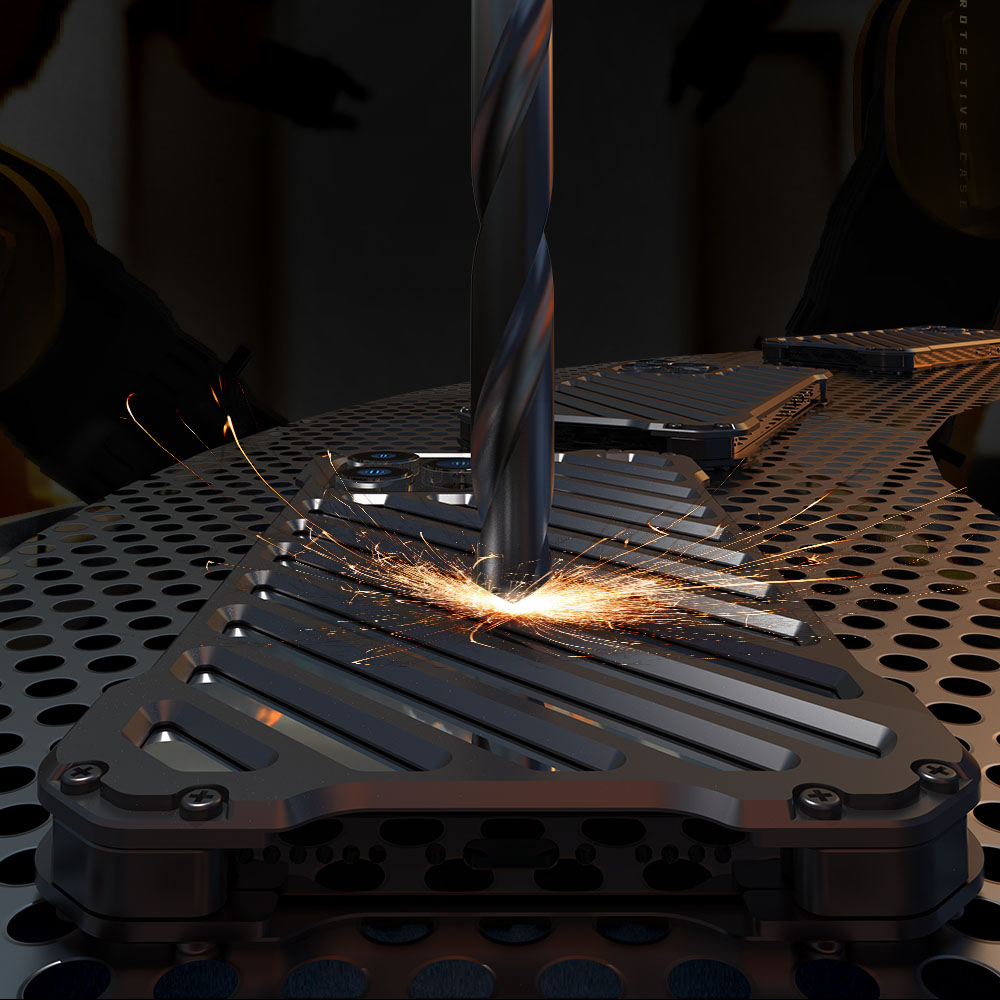 Etui do iPhone 14 Pro pancerne, metalowe, skręcane, srebrne